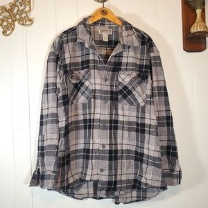 Duluth Trading Co. Thick Flannel Tan Black Plaid Button Up Long Sleeve Shirt XL